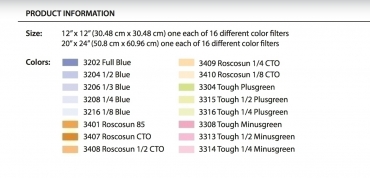 Rosco Jeu de filtres de correction de couleur, 30 x 30 cm