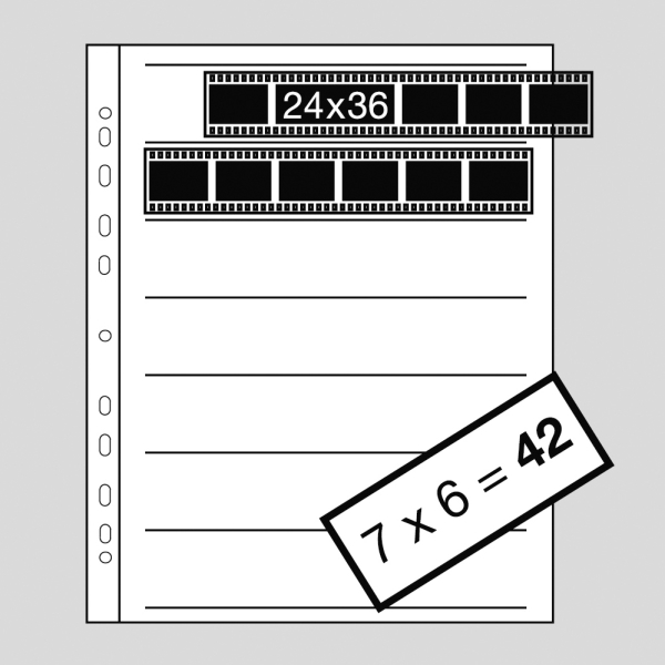 Kaiser Feuilles de rangement pour négatifs pour films 35 mm, négatifs 7 x 6, acétate, 25 pièces